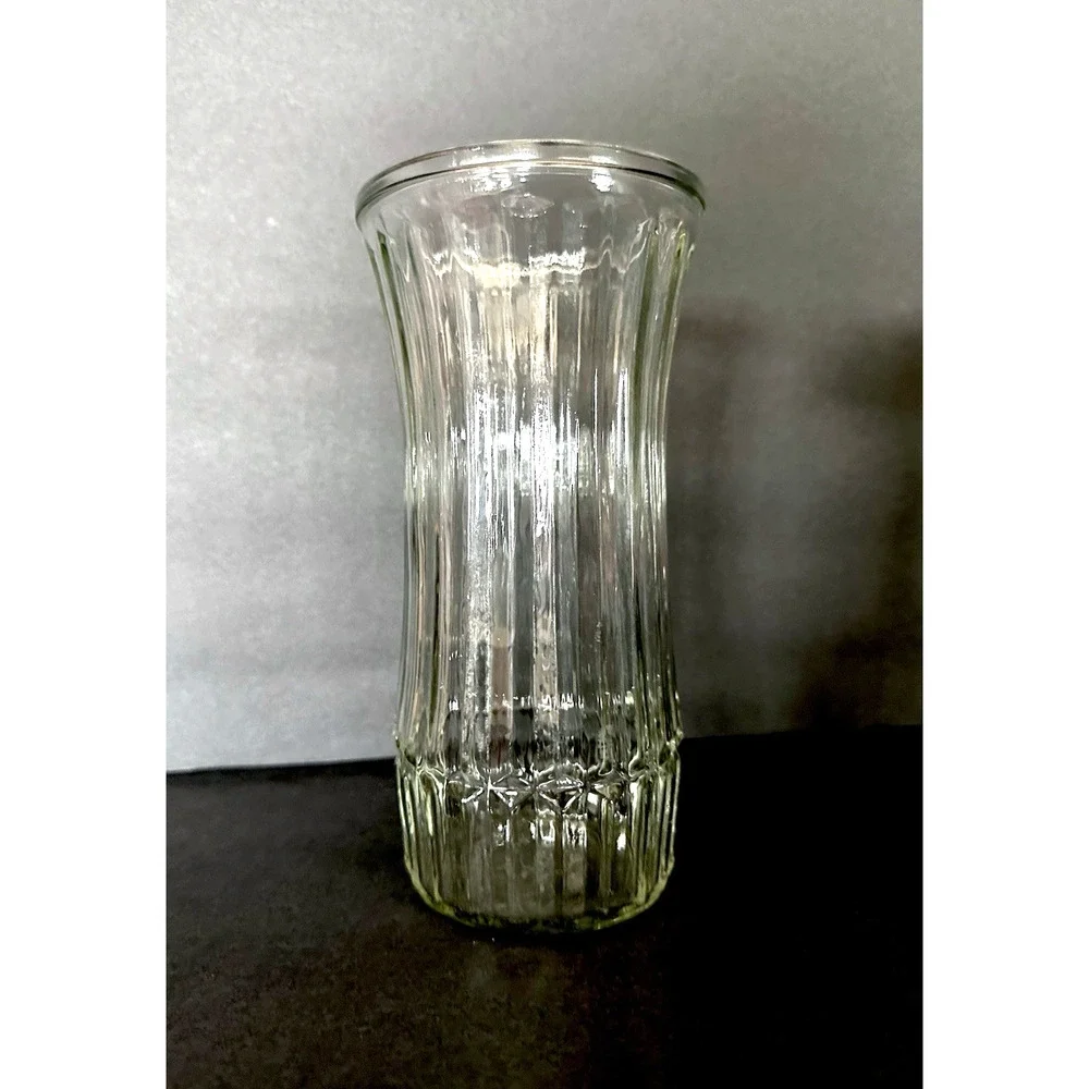 VTG Hoosier Glass Vase Clear Ribbed Fluted Hourglass 4088-C USA 8.5